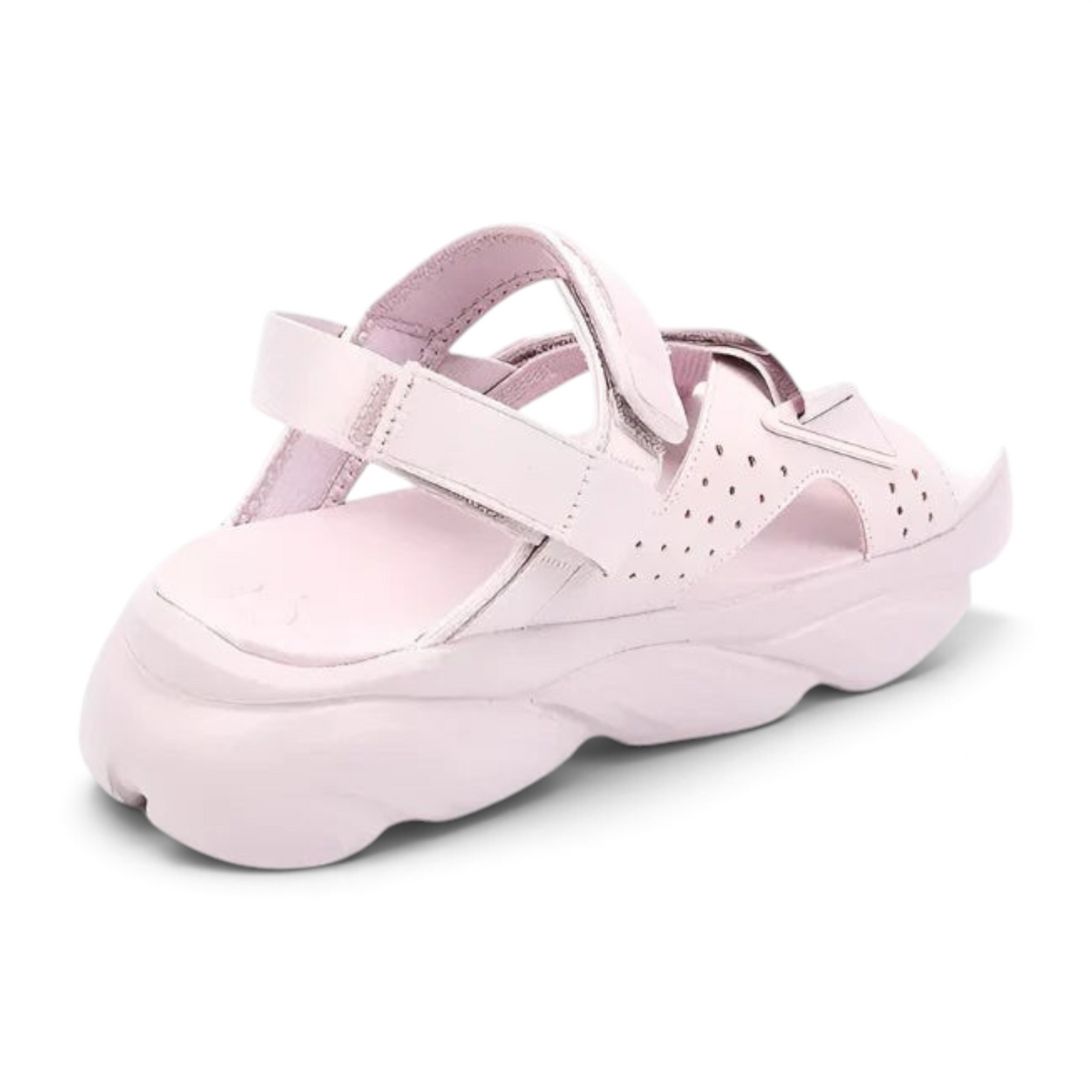 FRG beach sandals in light pink with a chunky platform sole, perforated leather straps, and adjustable velcro closure