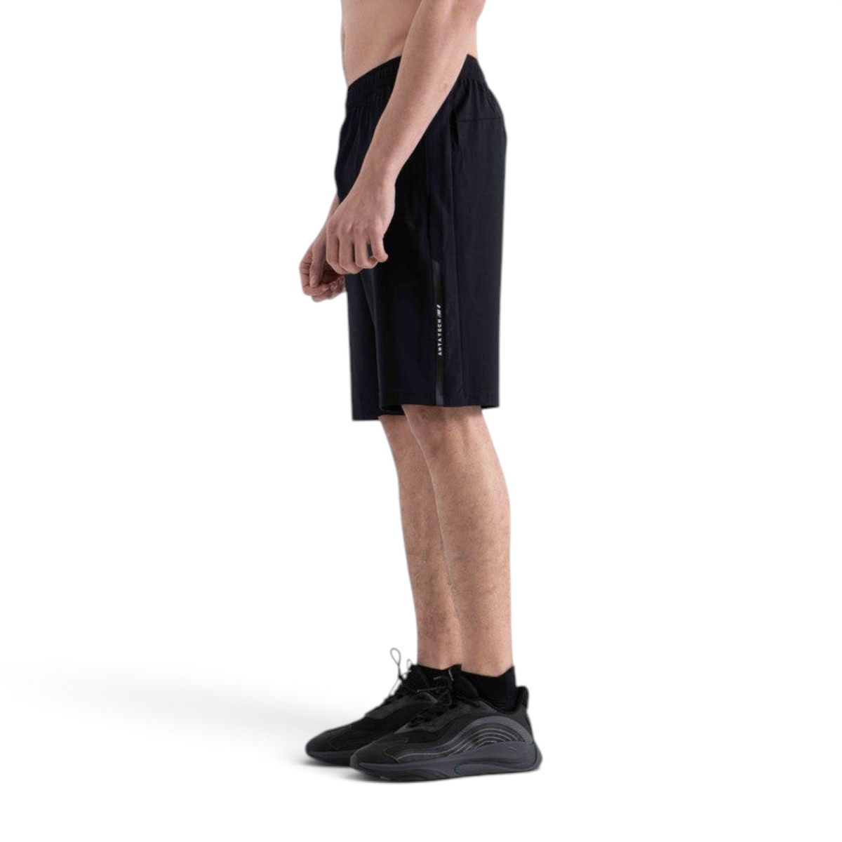 FRG black knit half pants for men, designed for cross training with a side view of the athletic fit