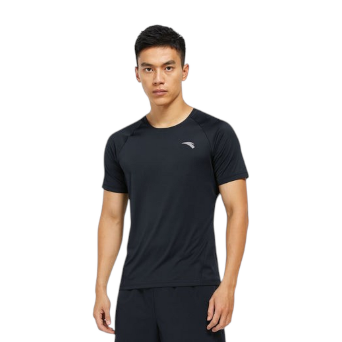 FRG ANTA black short sleeve cross training t-shirt with moisture-wicking fabric worn by a male model