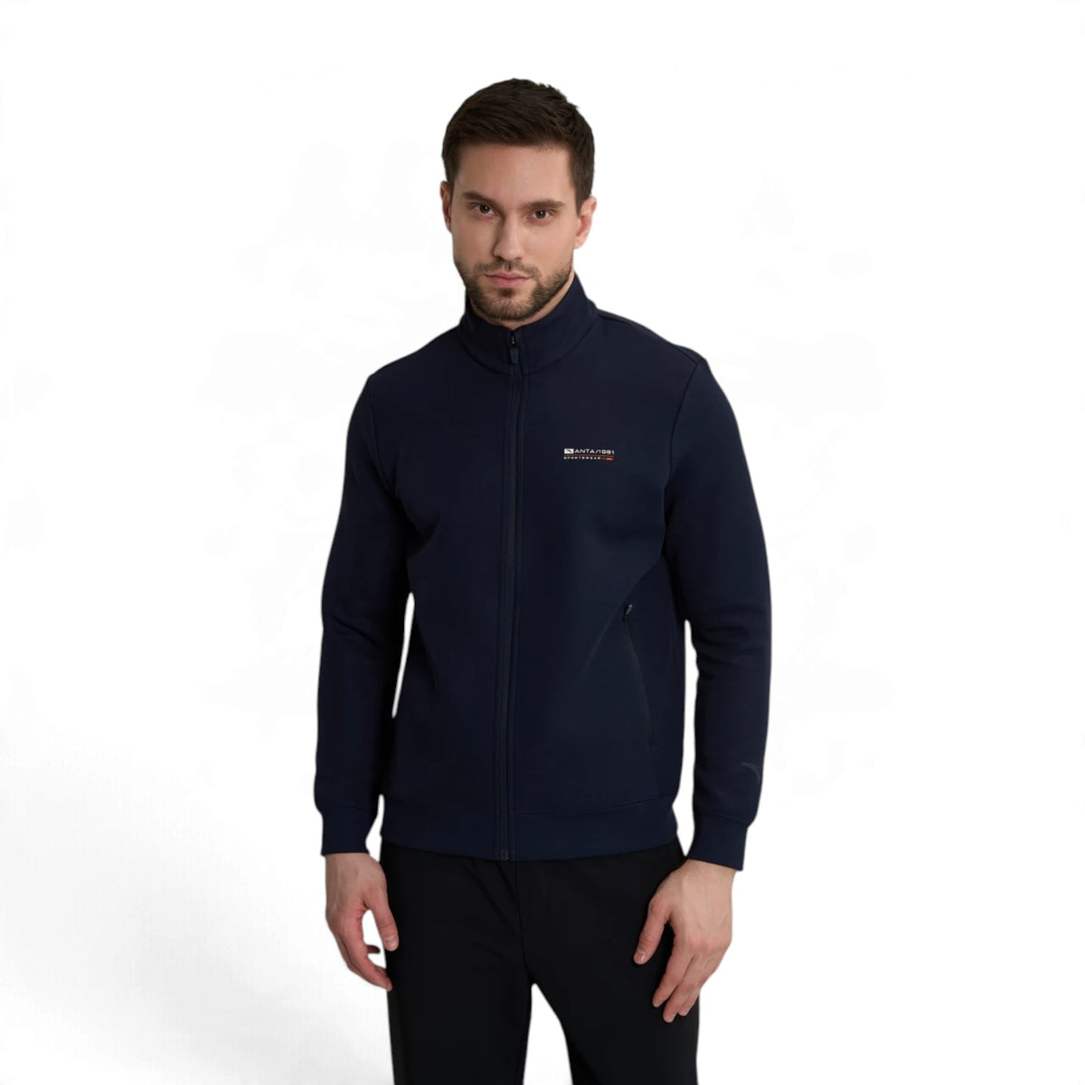 ANTA Men’s TRN ESSENTIAL Knit Track Top in Dark Blue – product view 1