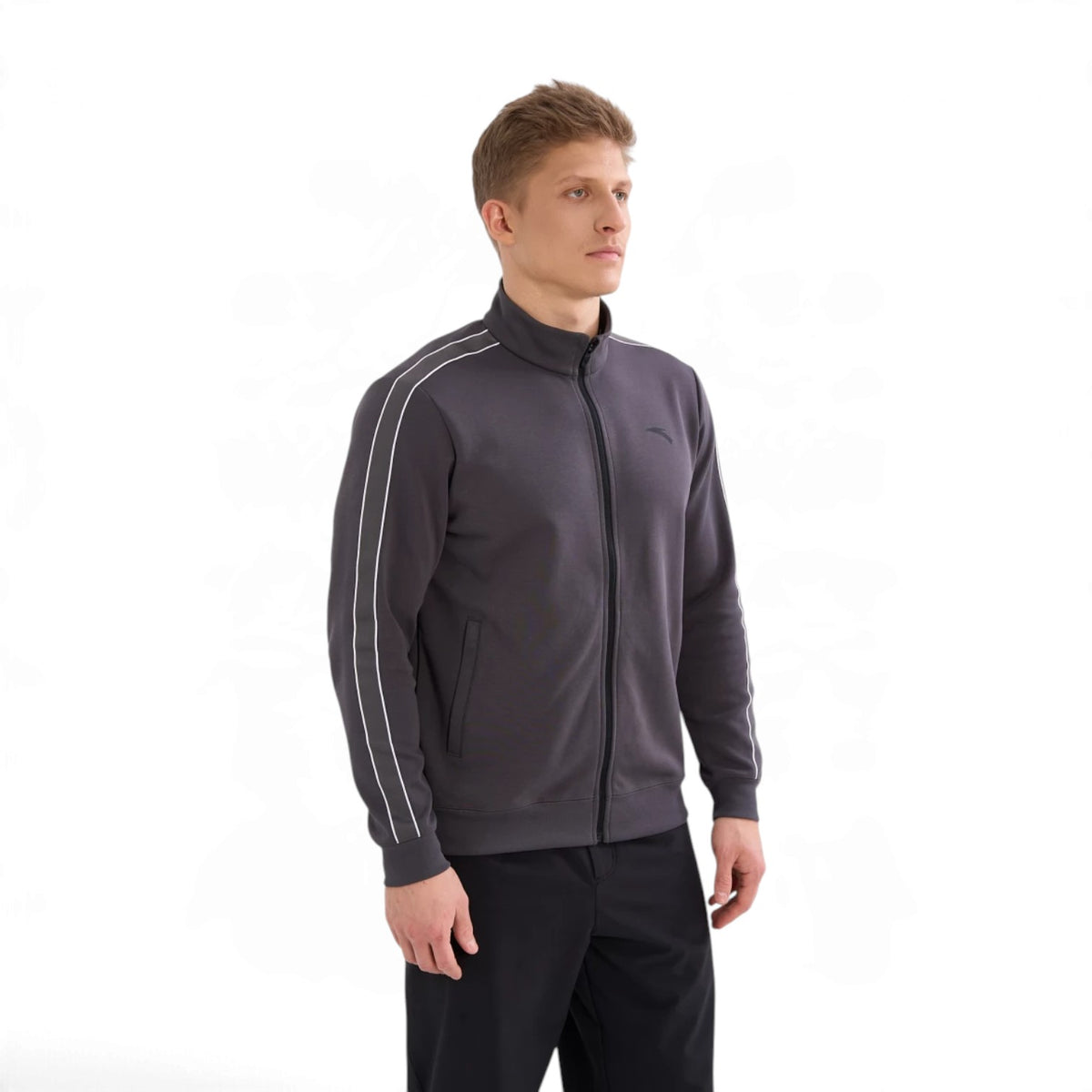 ANTA Men’s TRN ESSENTIAL Knit Track Top in Dark Grey – product view 3
