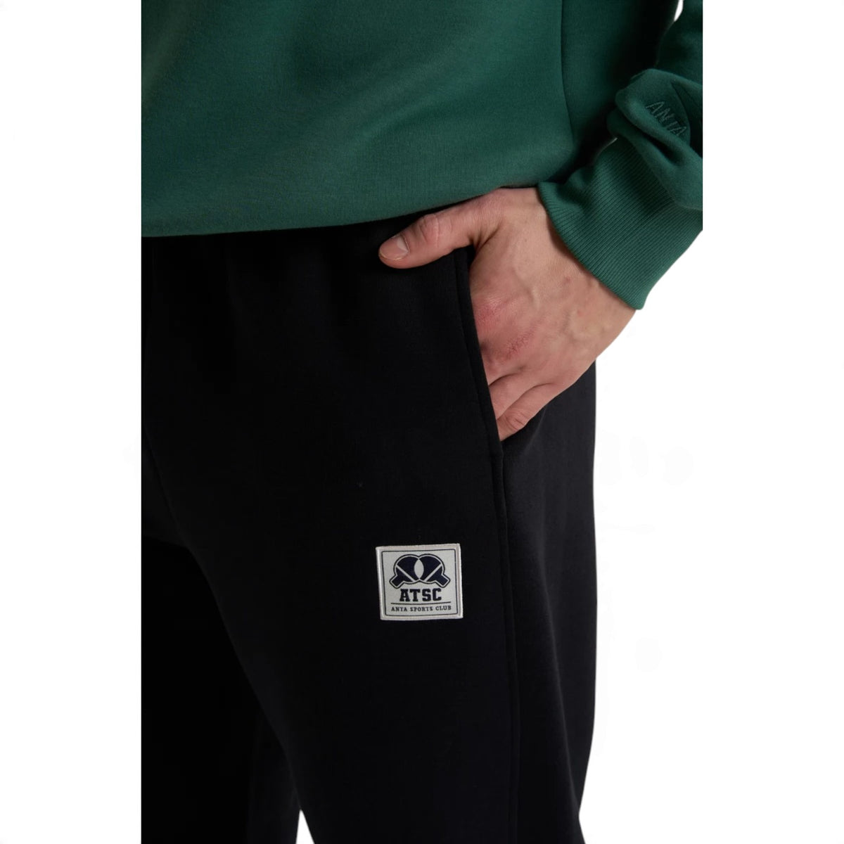 ANTA Men’s SPORTS CLUB Knit Track Pants in Black – product view 8