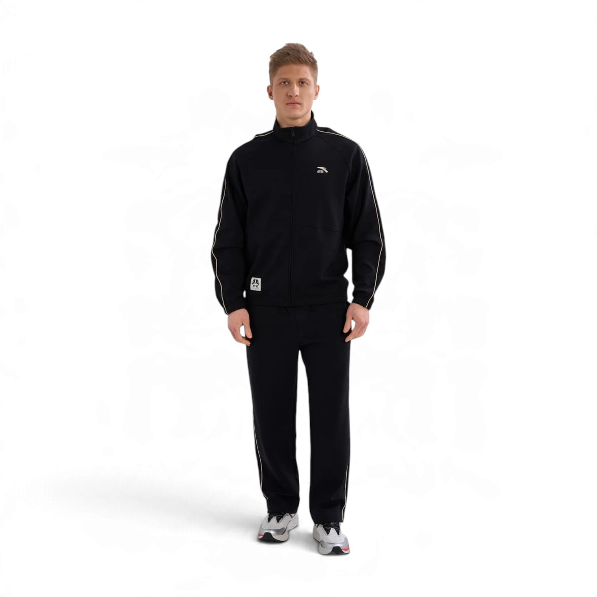 ANTA Men’s SPORTS CLUB Knit Track Pants in Black – product view 1