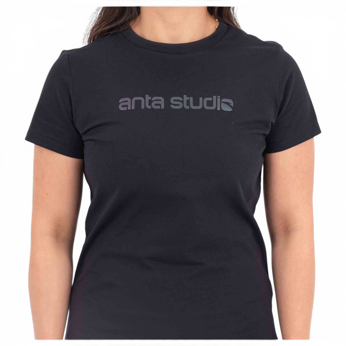 FRG regular fit black cotton blend t-shirt with anta studio logo print on the chest