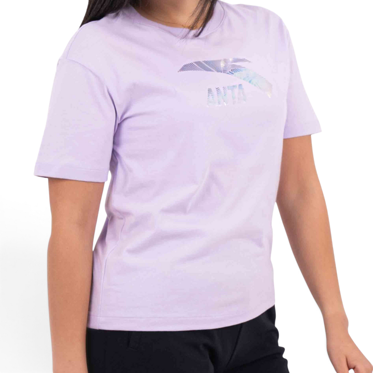 FRG regular fit light purple cotton blend t-shirt with metallic ANTA graphic logo on chest