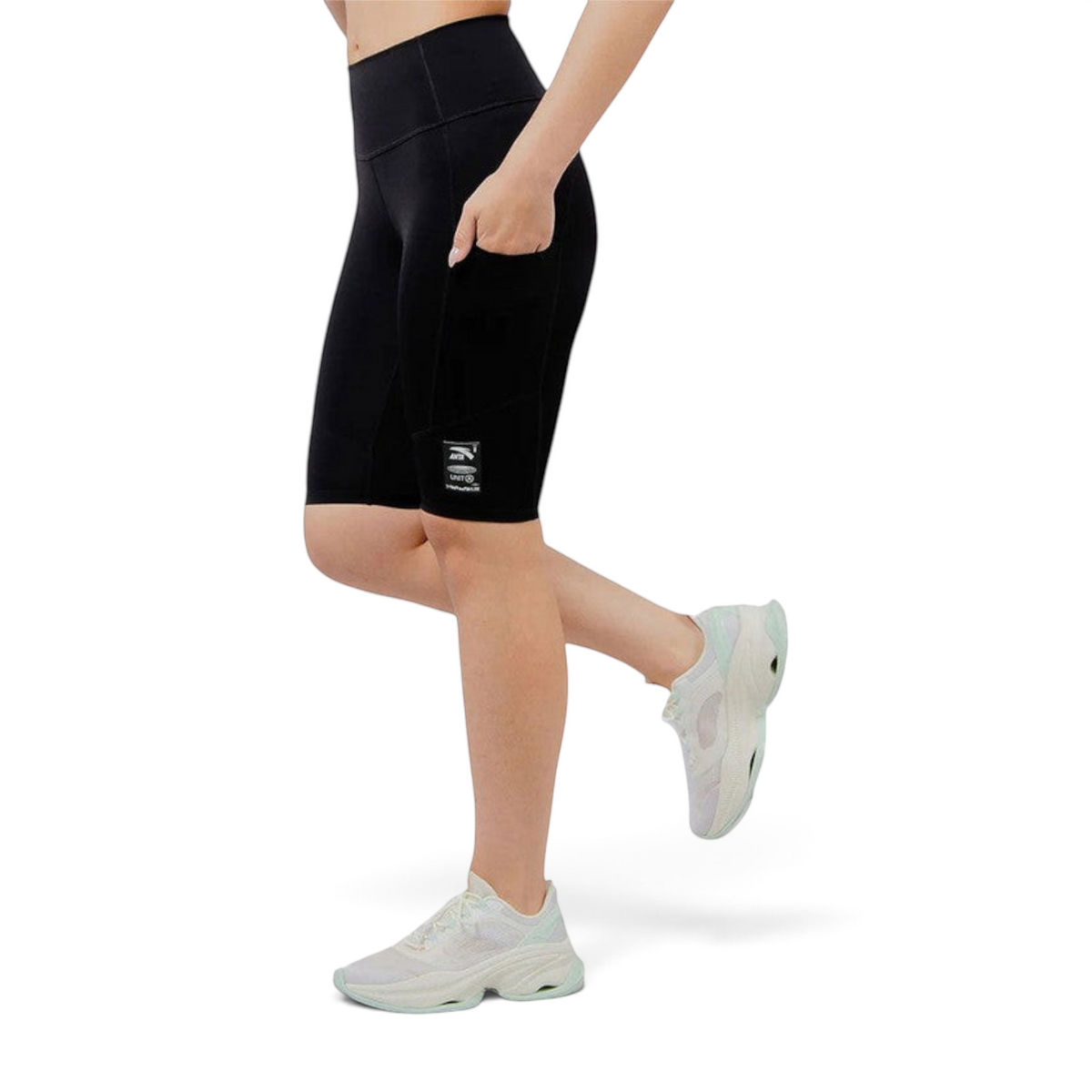 FRG Anta black high-waisted cycling shorts with side pockets and quick-drying stretch fabric for performance training.