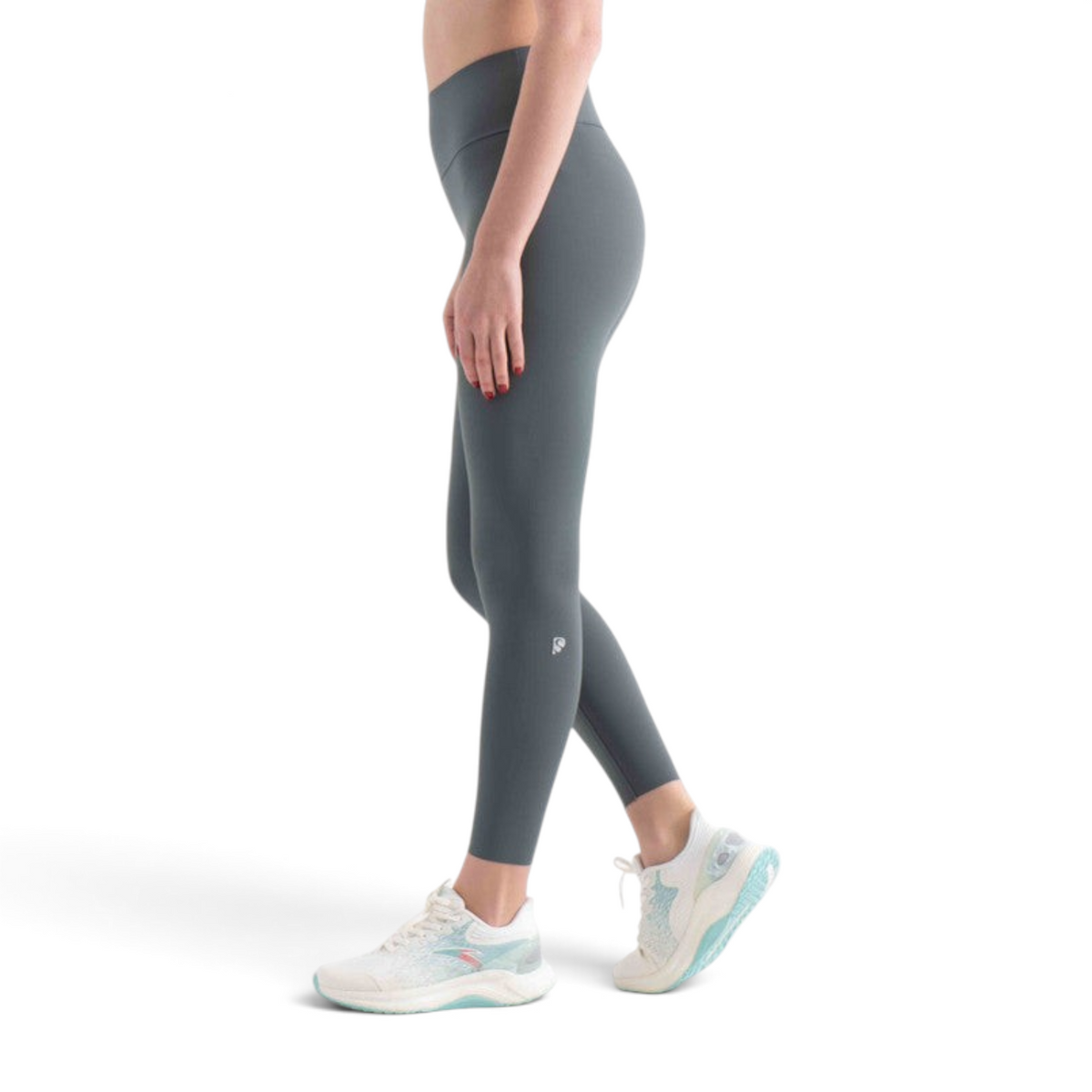 FRG tight ankle pants in charcoal grey, featuring a high-waisted fit and athletic design on a model