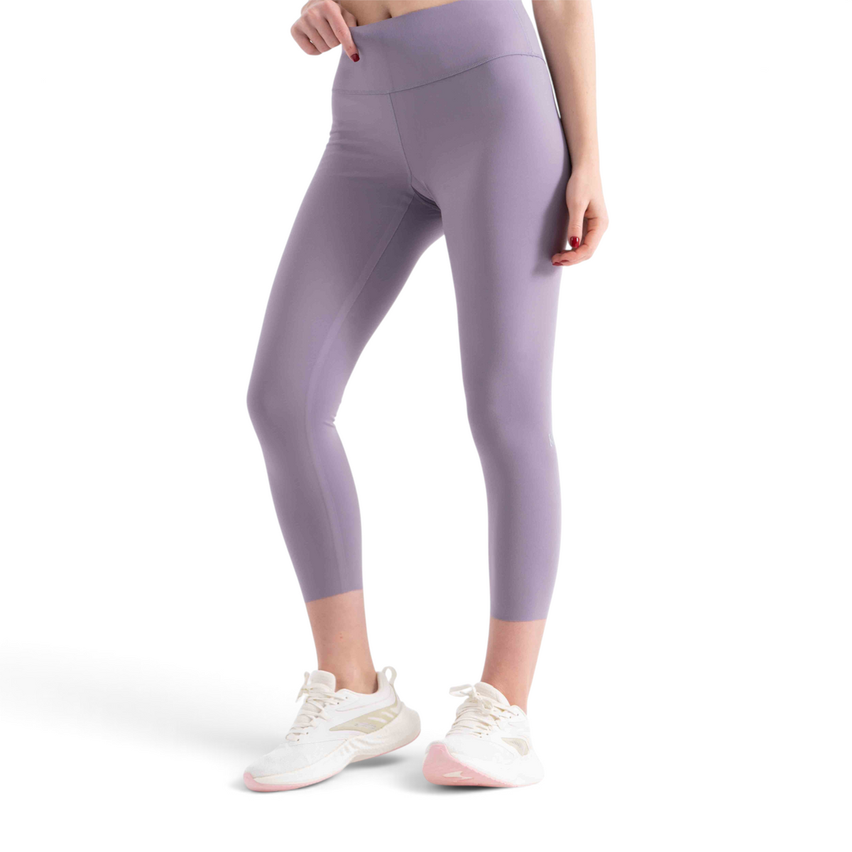 FRG tight ankle pants in light purple, featuring a high-waisted fit and cropped length for athletic wear.