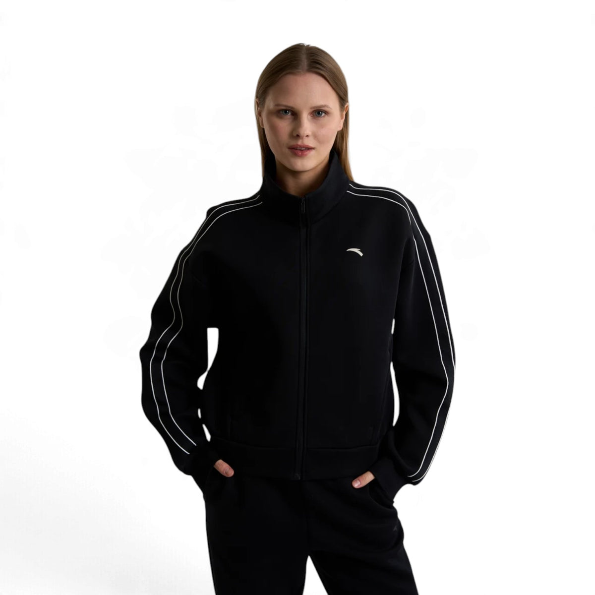ANTA Women’s TRN ESSENTIAL Knit Track Top in Black – product view 1