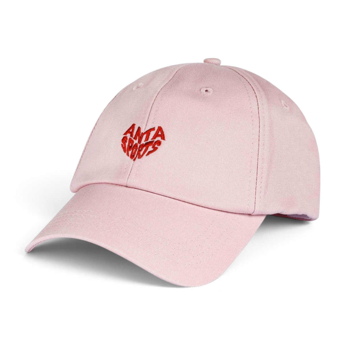 FRG light pink cotton baseball cap with red embroidered heart-shaped ANTA SPORTS logo on the front