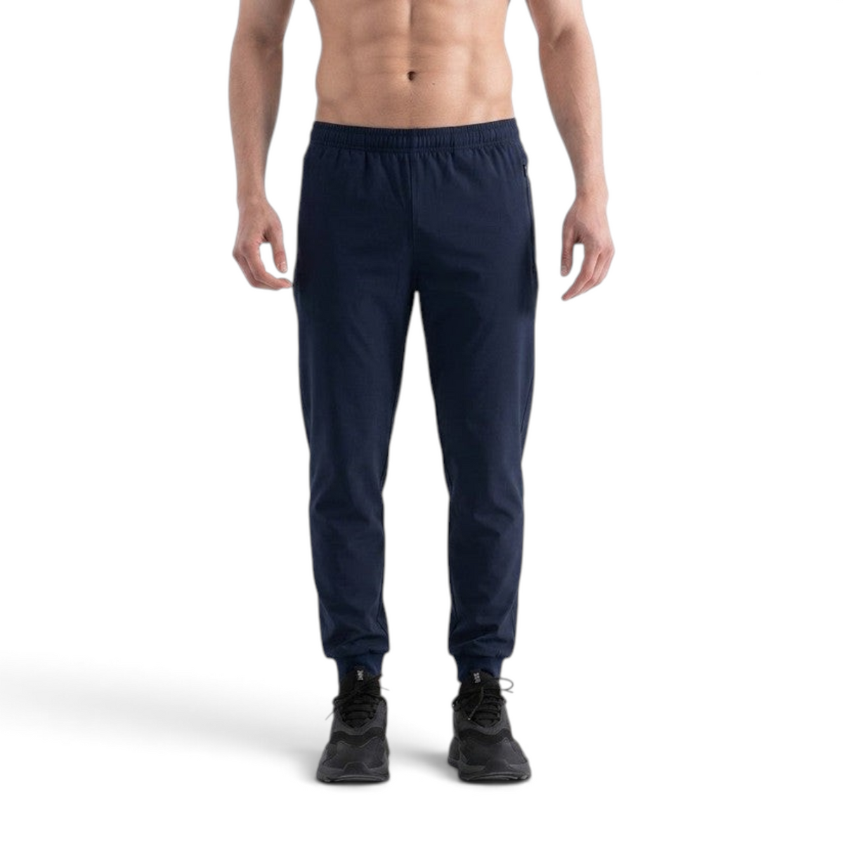 FRG ANTA black woven ankle pants for running, featuring a lightweight, breathable, and stretchy athletic fit.
