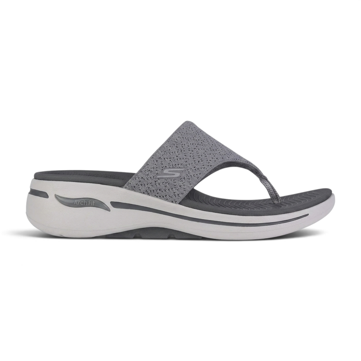 FRG Skechers GO Walk Arch Fit thong sandal in gray knit with anatomical arch support and cushioned sole
