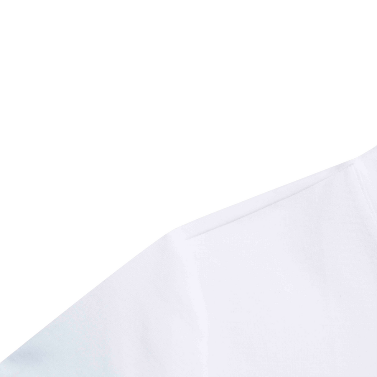 Close-up of the white cotton fabric and sleeve seam of a FRG SS TEE