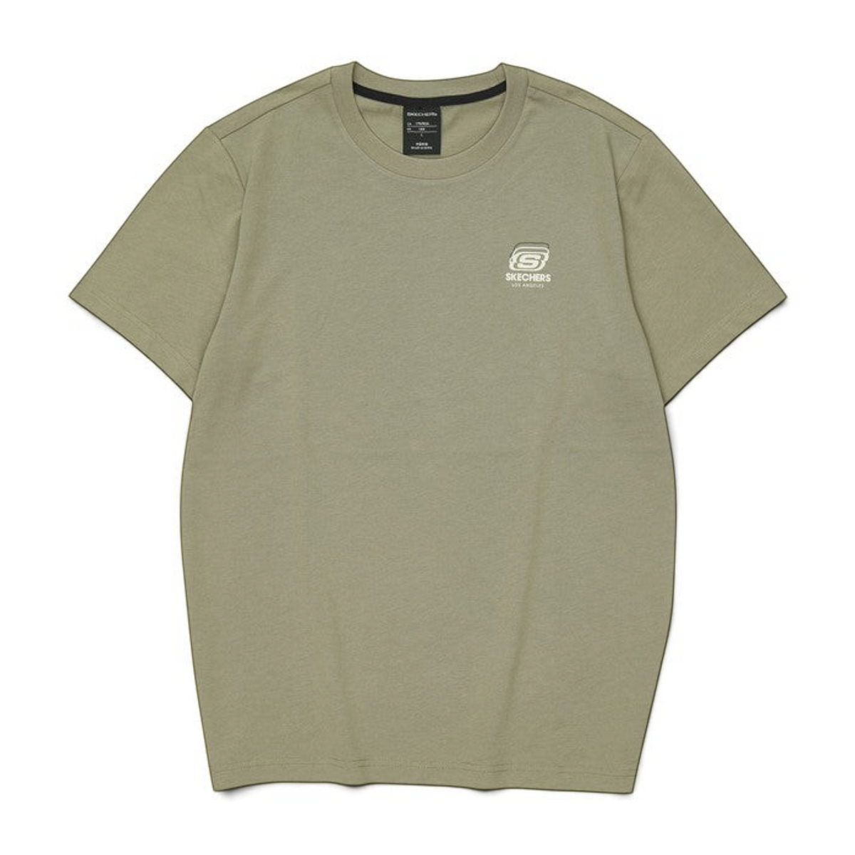 FRG Skechers olive green short-sleeve crew neck t-shirt with small white logo on the chest