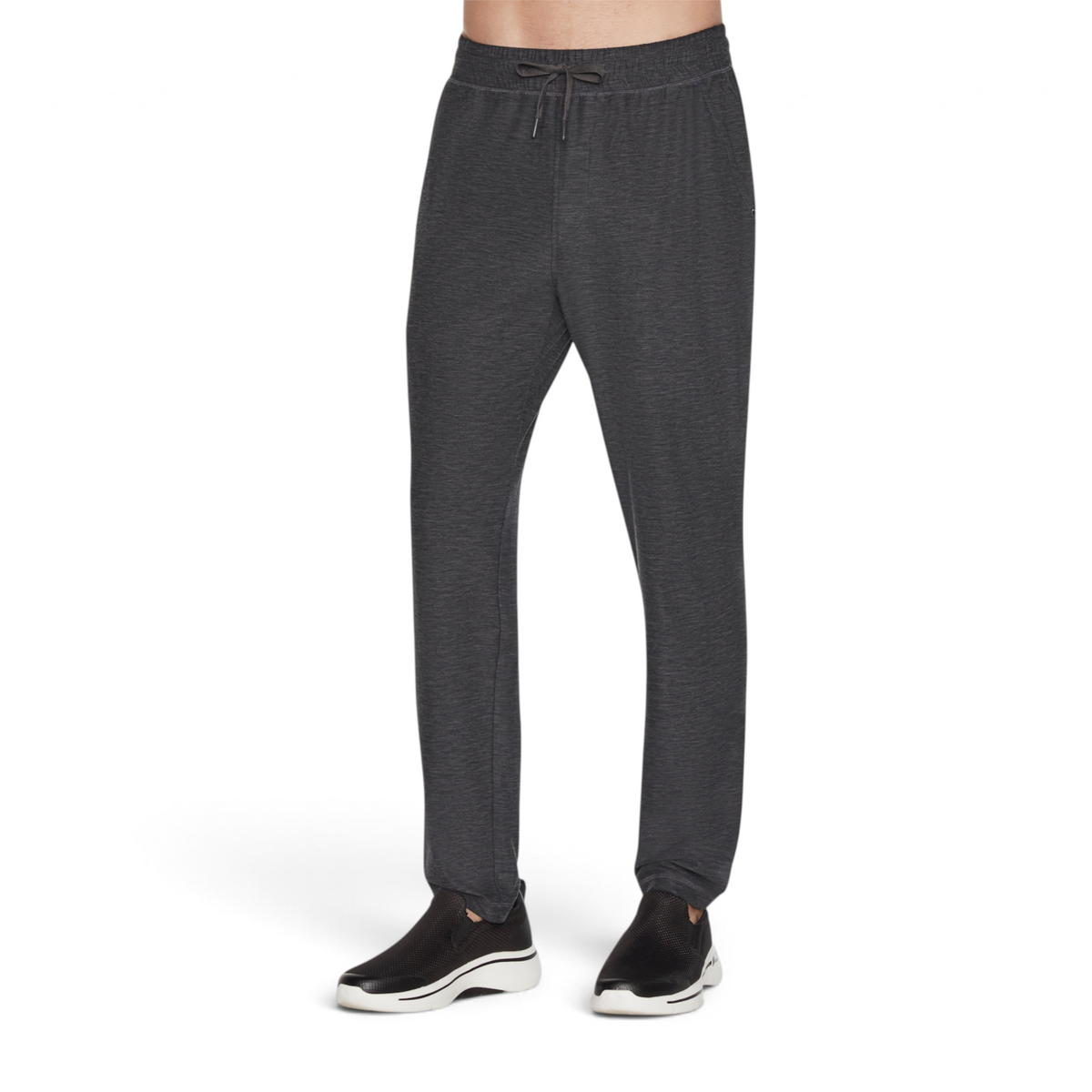 FRG Skechknits Ultra Go Lite tapered pants in charcoal grey featuring an elastic drawstring waist and slim fit