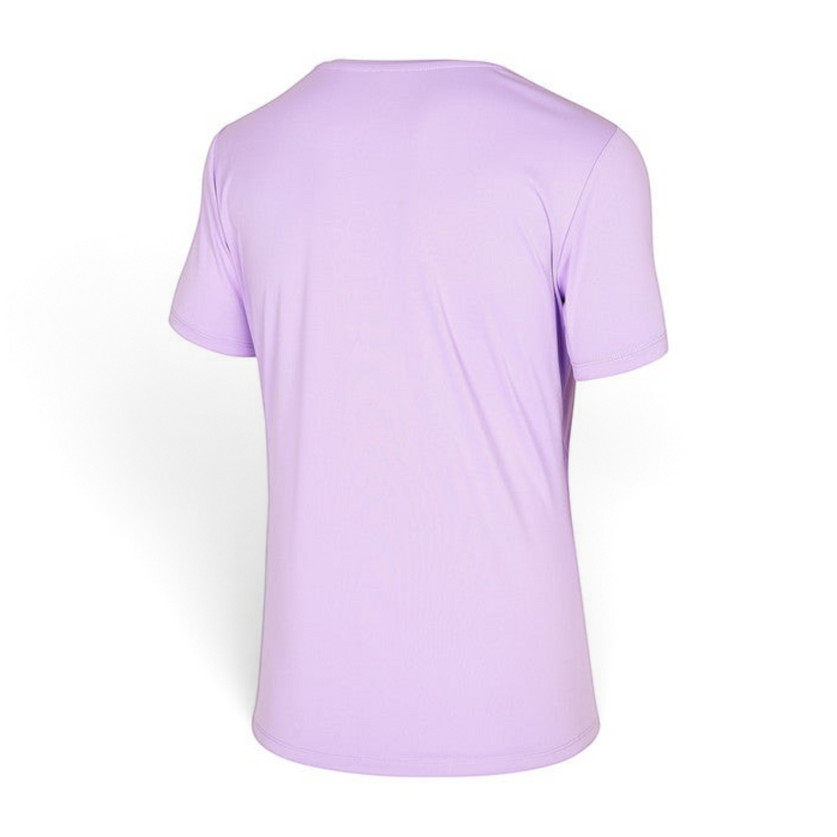 Back view of a plain light purple FRG short sleeve crew neck t-shirt on a white background.