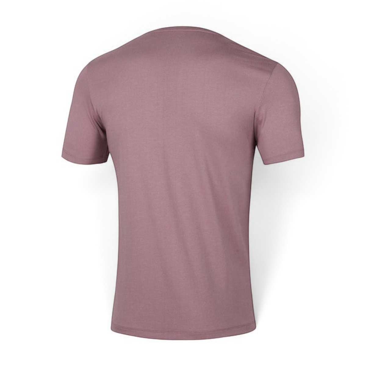 Back view of a dusty rose FRG performance top with short sleeves and a crew neck design.