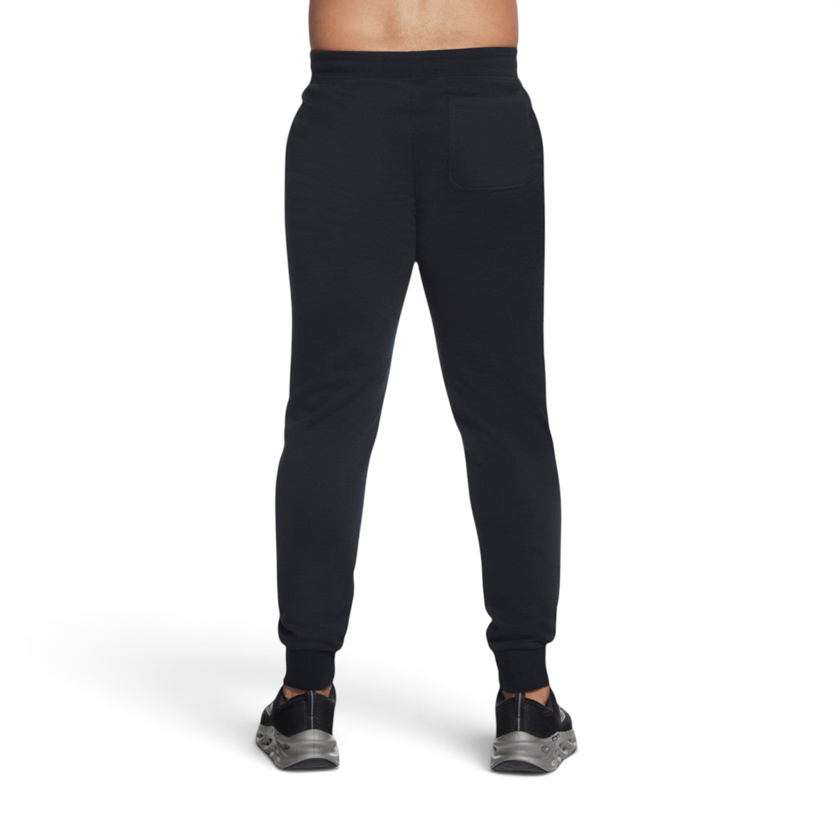 Back view of FRG SKECH-SWEATS ESSENTIAL JOGGER in black with a single rear pocket and ribbed cuffs