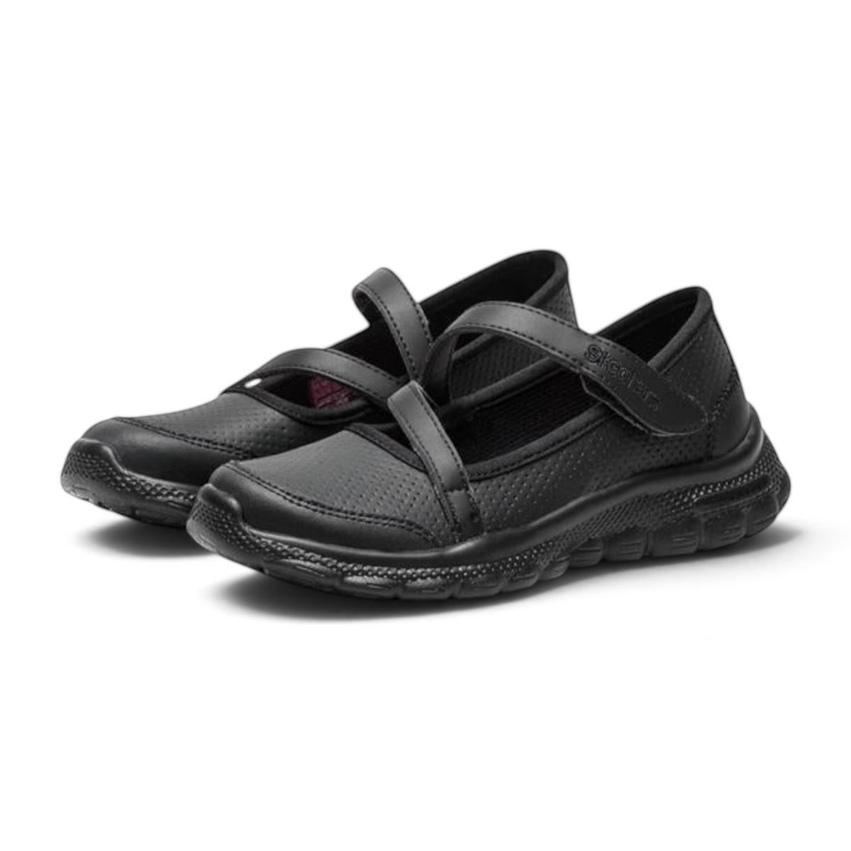 FRG Skechers Skech Flex 2.0 black mary jane uniform sneakers with perforated detailing and cushioned soles
