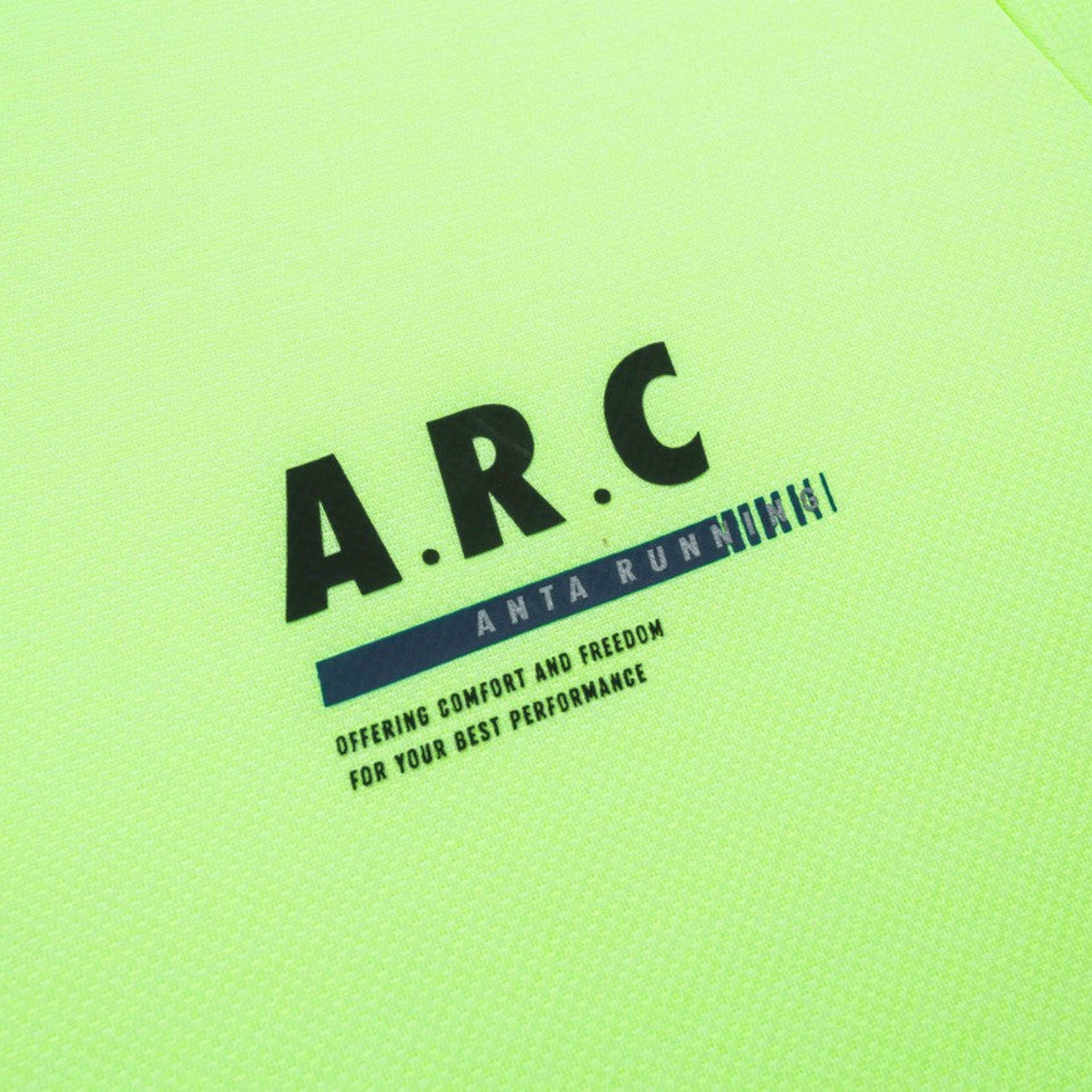 FRG ANTA fluorescent green running t-shirt with A.R.C graphic print and breathable performance fabric texture