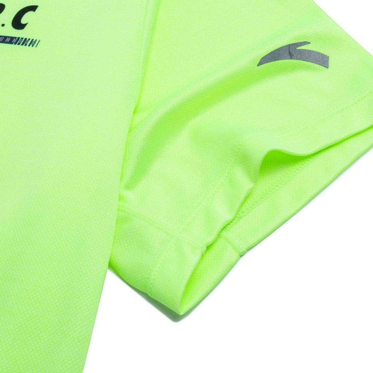 FRG ANTA fluorescent green short sleeve running t-shirt with moisture-wicking fabric and reflective sleeve logo