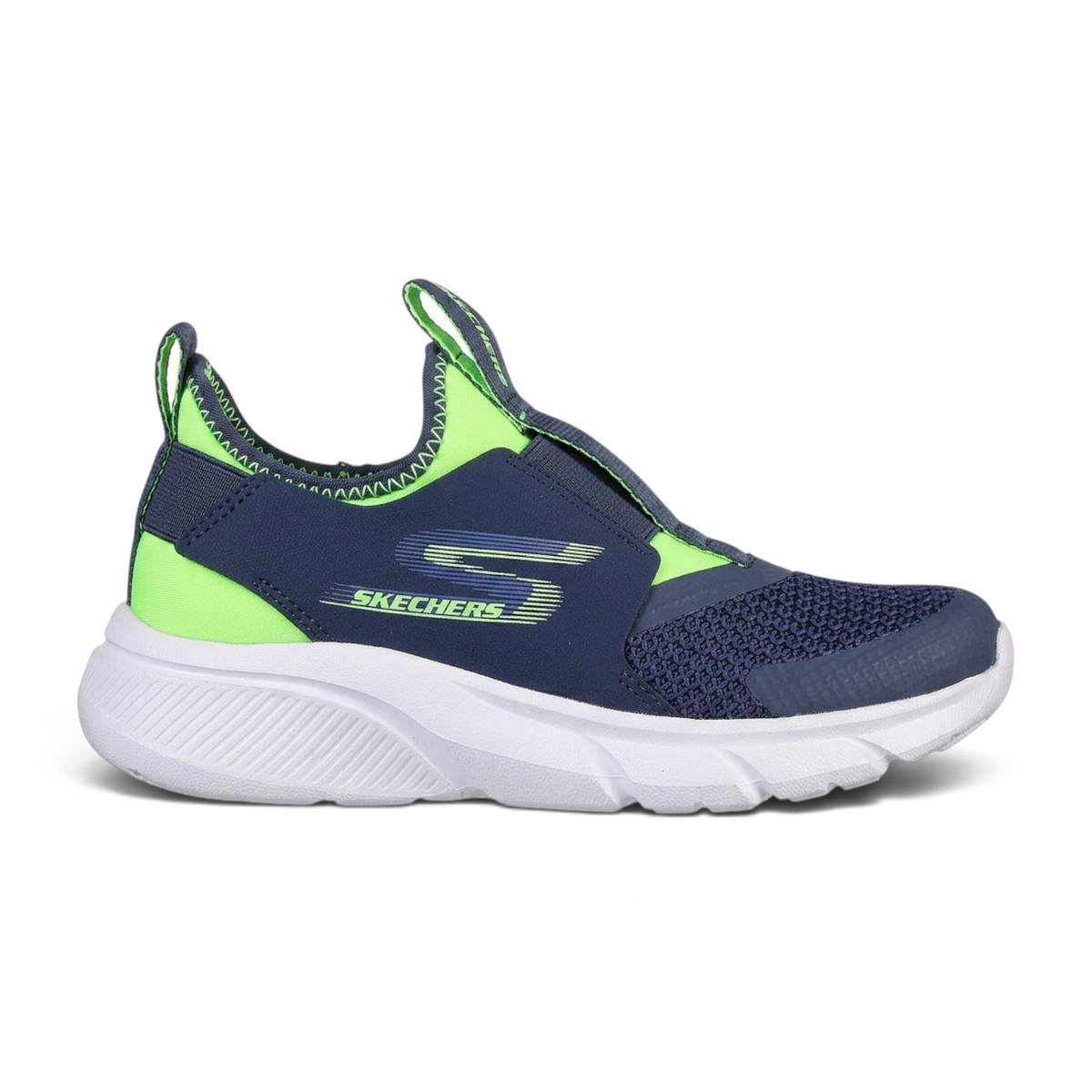 FRG Skechers FASTER - RECZO slip-on sneakers in navy blue and neon green with a white cushioned sole