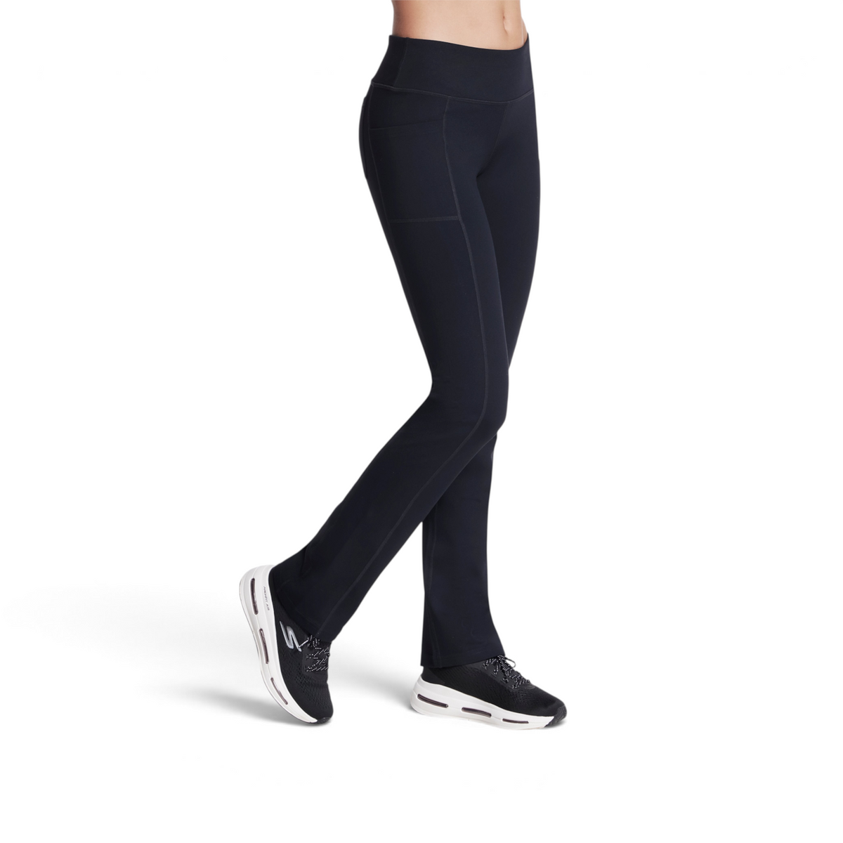 FRG THE GOWALK PANT OG in black featuring a high-waisted fit, side pockets, and a comfortable flared leg design.
