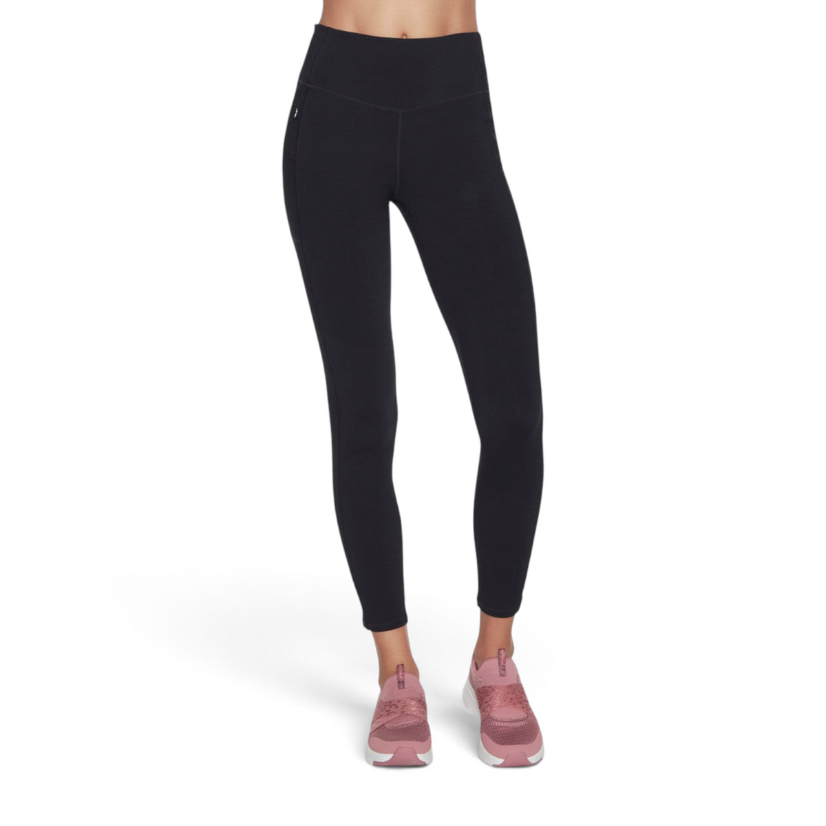 FRG Alpine Trail full length high-waisted black leggings with side pockets worn by a model
