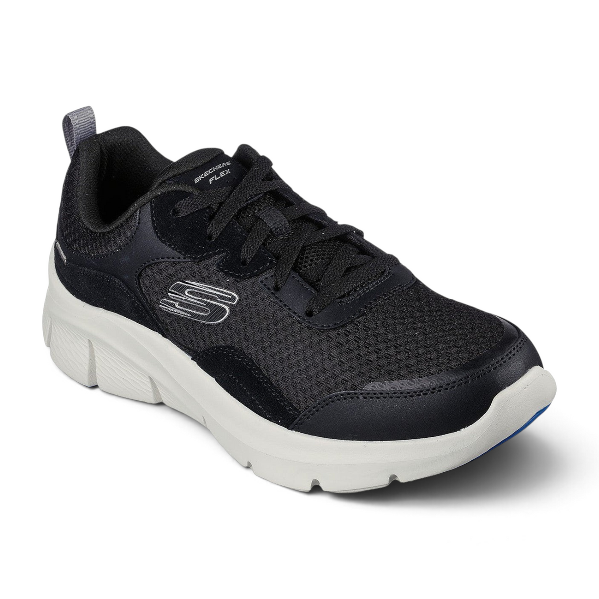 FRG Skechers Comfort Flex Drinn black and white lace-up sports shoe with breathable mesh and cushioned sole
