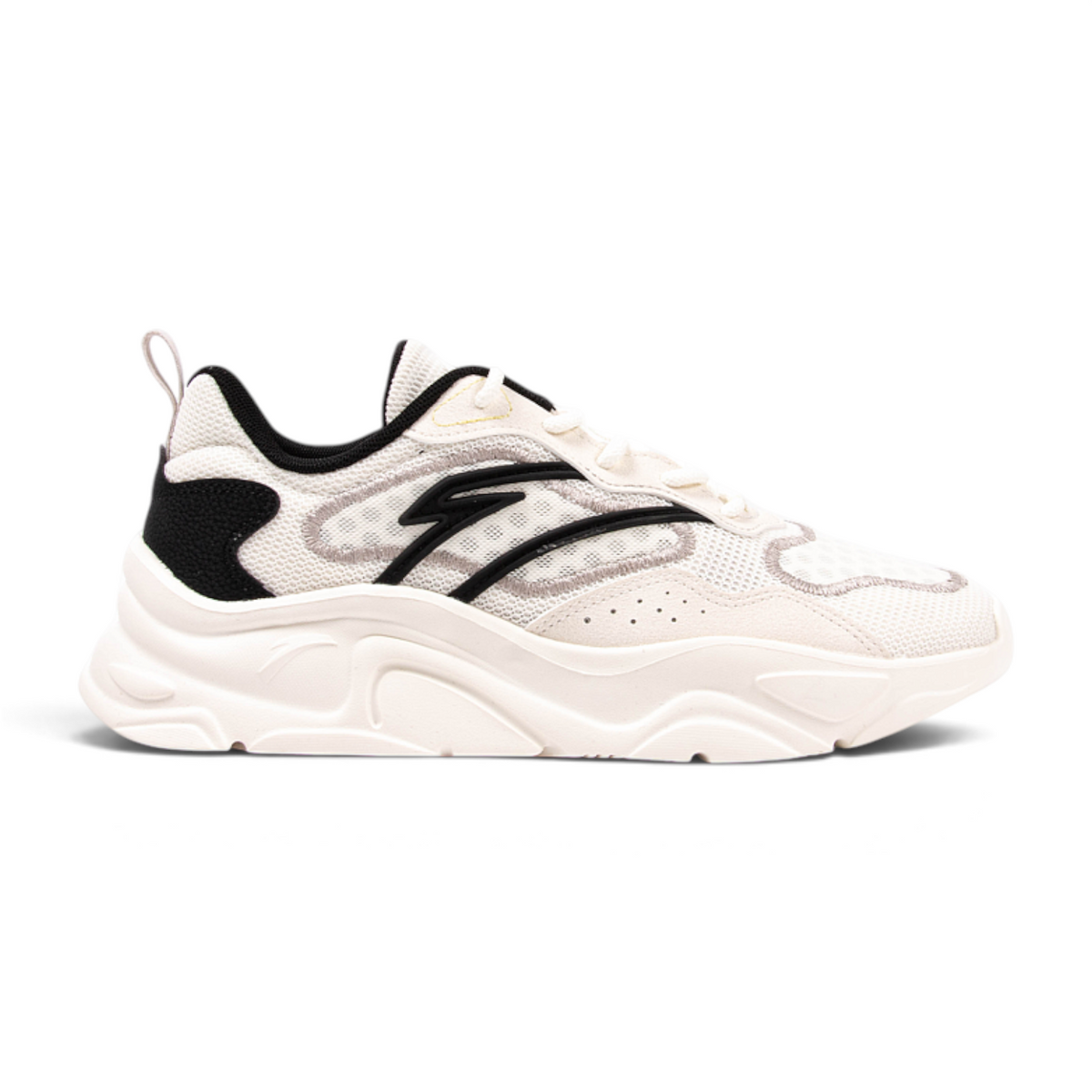 FRG casual shoes in white and beige mesh with black accents and a thick chunky sole for a modern athletic look