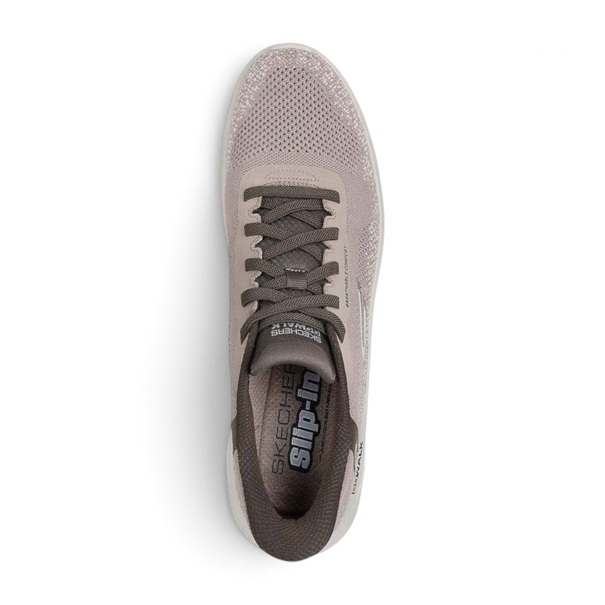 FRG Skechers GO WALK Flex Palomo taupe slip-on walking shoe with breathable knit upper and stretch laces
