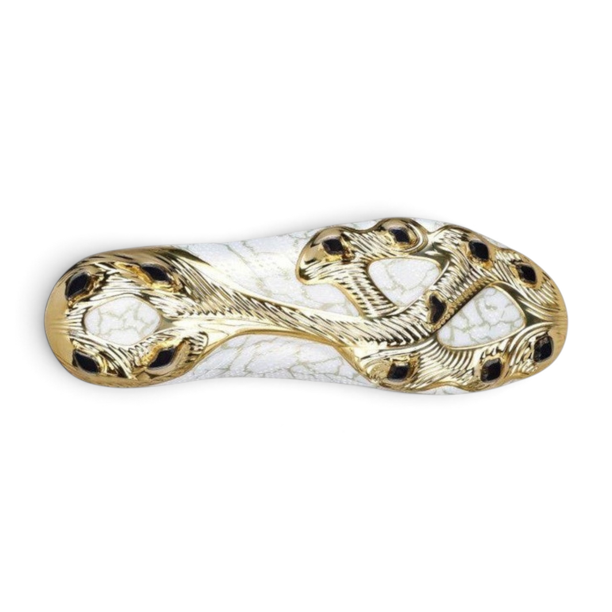 FRG Skechers SKX 01 football boot sole in white, black, and gold with P.S.C. moulding and Hyper Burst Pro cushioning