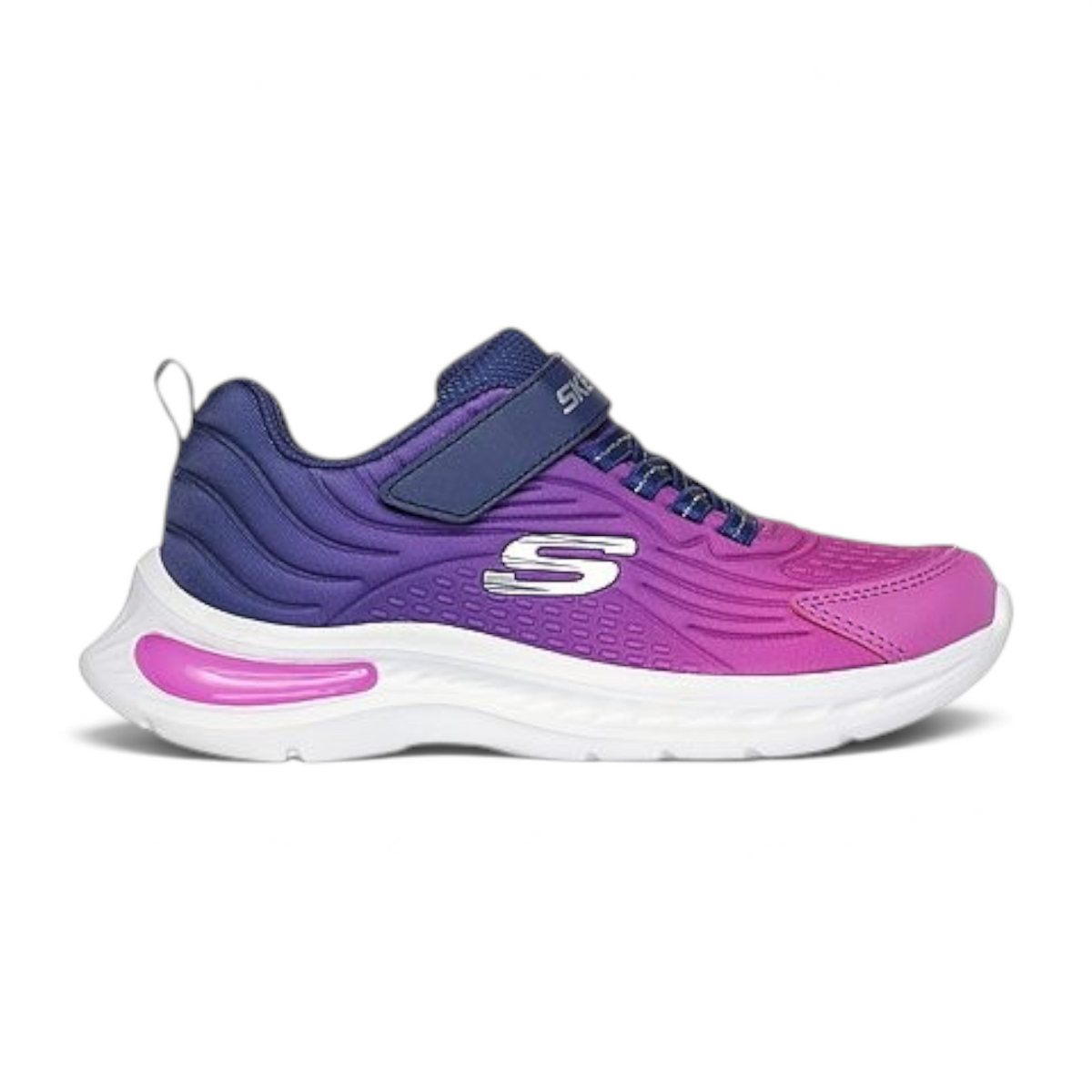 FRG Skechers JUMPSTERS-TECH kids sneakers in purple and pink with a hook-and-loop strap and white cushioned sole