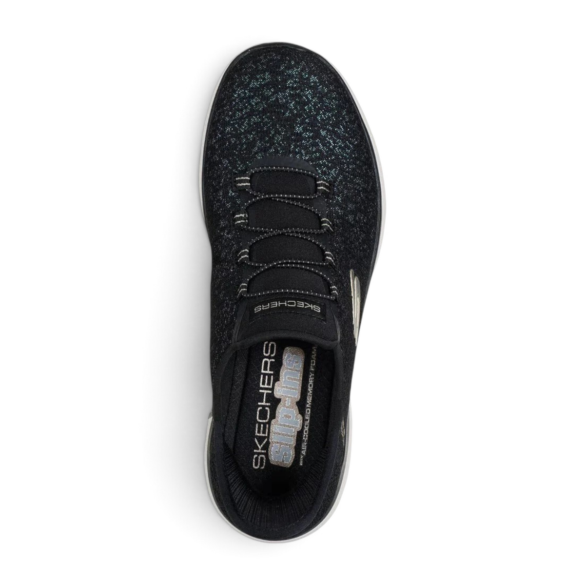 FRG Skechers Summits Lunar Glow slip-on sneakers in black with shimmering iridescent mesh and memory foam insole
