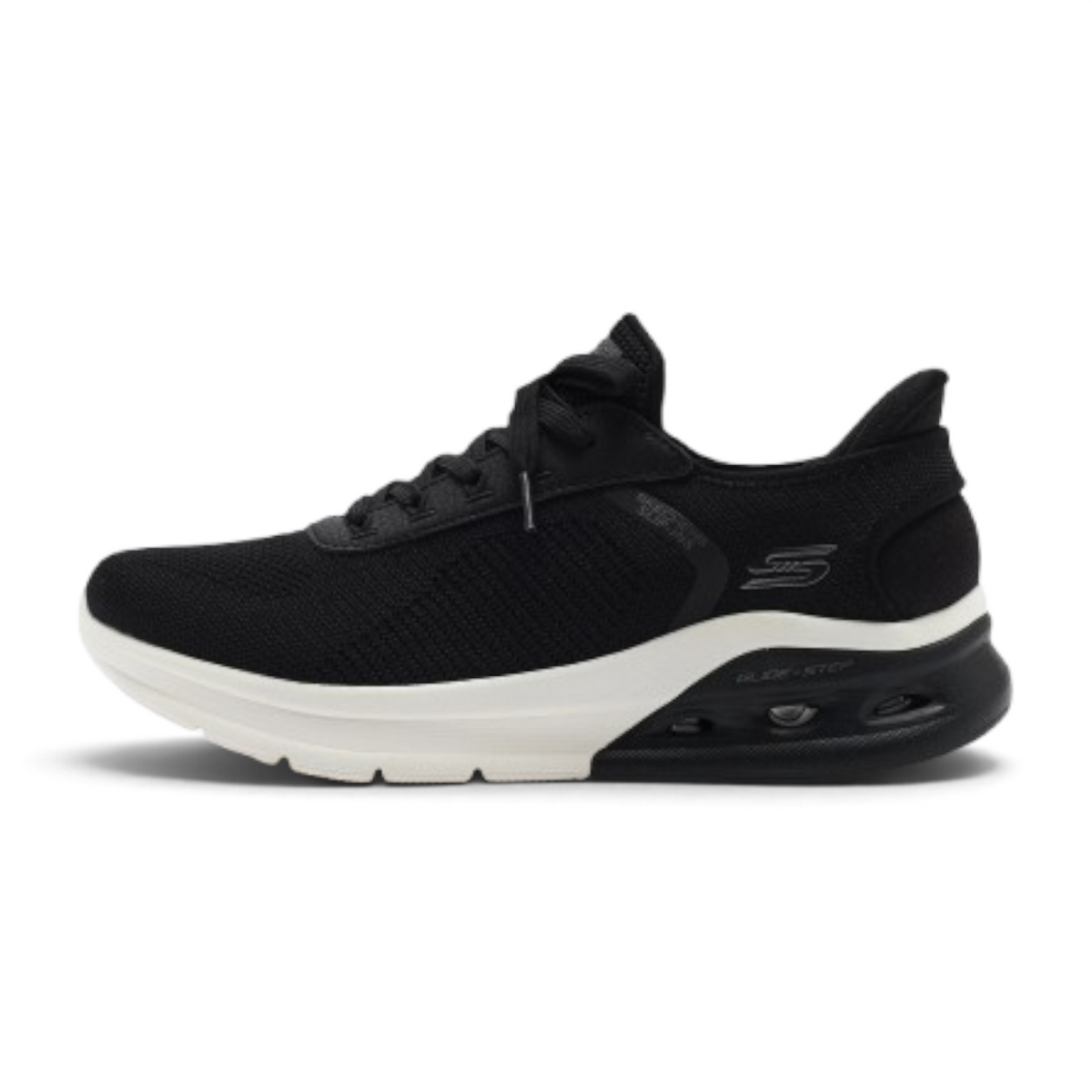 FRG Skechers BOBS ARC WAVES 2.0 black hands-free sneakers with cushioned white and black Glide-Step midsole
