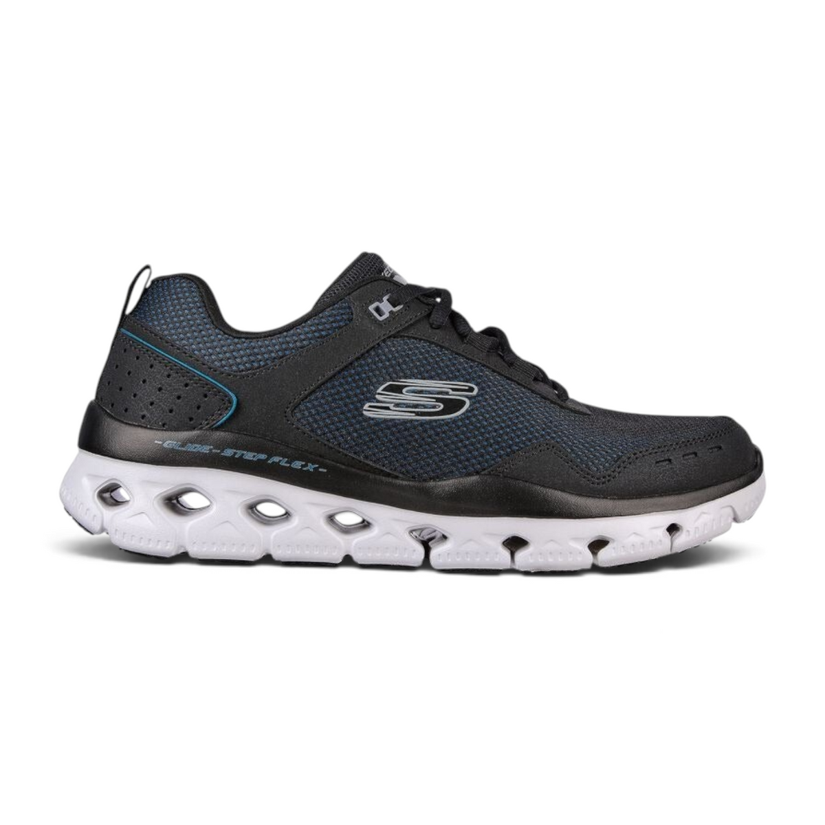 FRG GLIDE-STEP FLEX black and blue mesh athletic sneaker with a white cushioned geometric sole