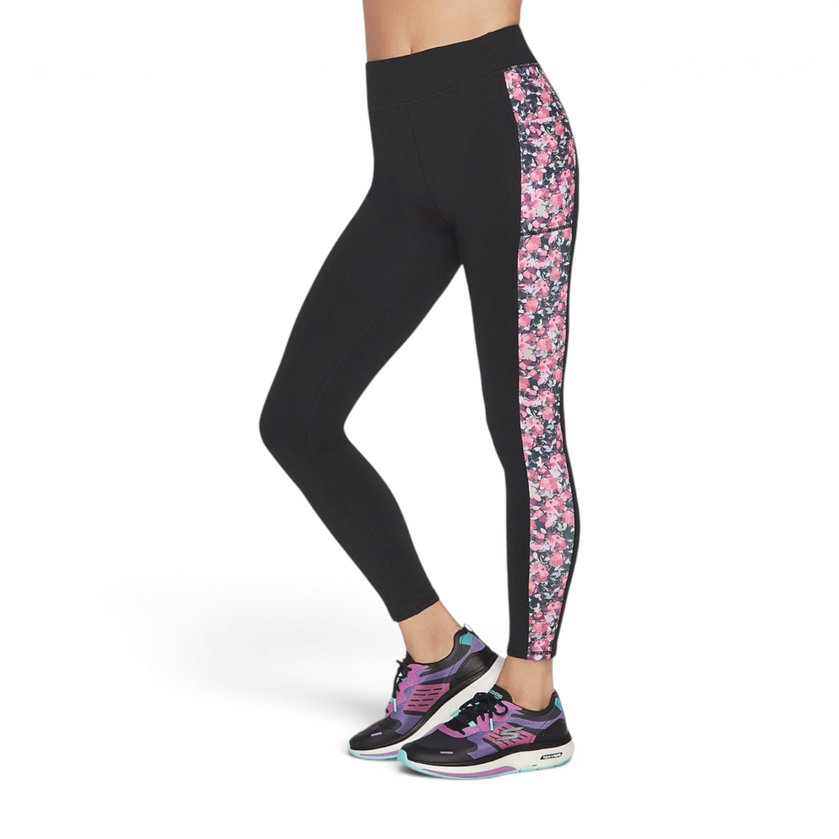 FRG GOSTRETCH high-waisted full-length leggings in black with pink and purple floral side panels