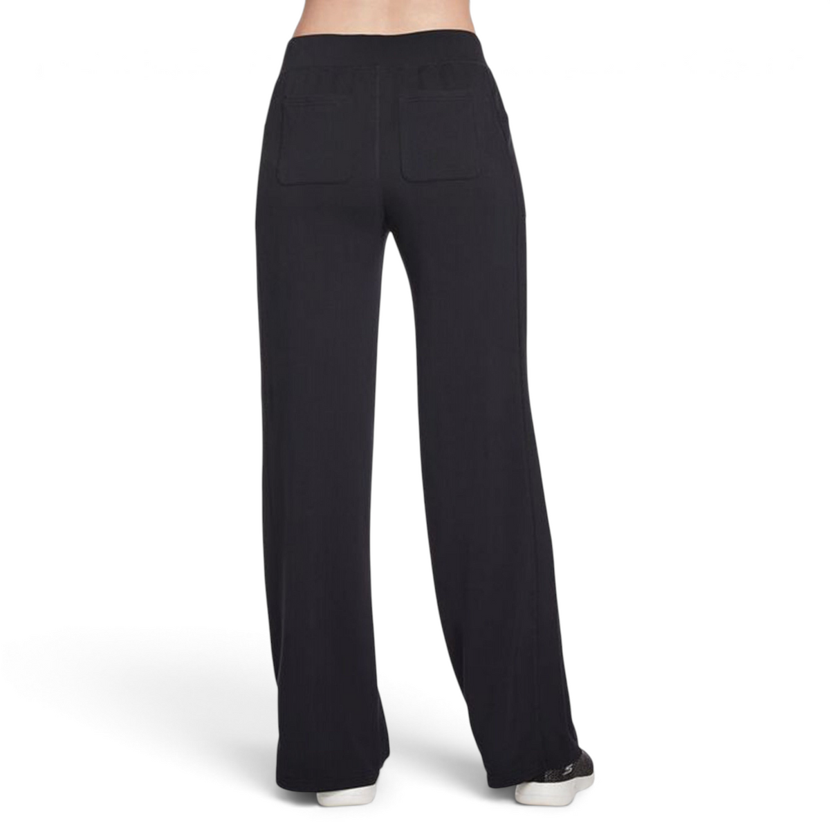 FRG black 4 pocket pants featuring a wide-leg silhouette and back pockets, shown from the rear view.