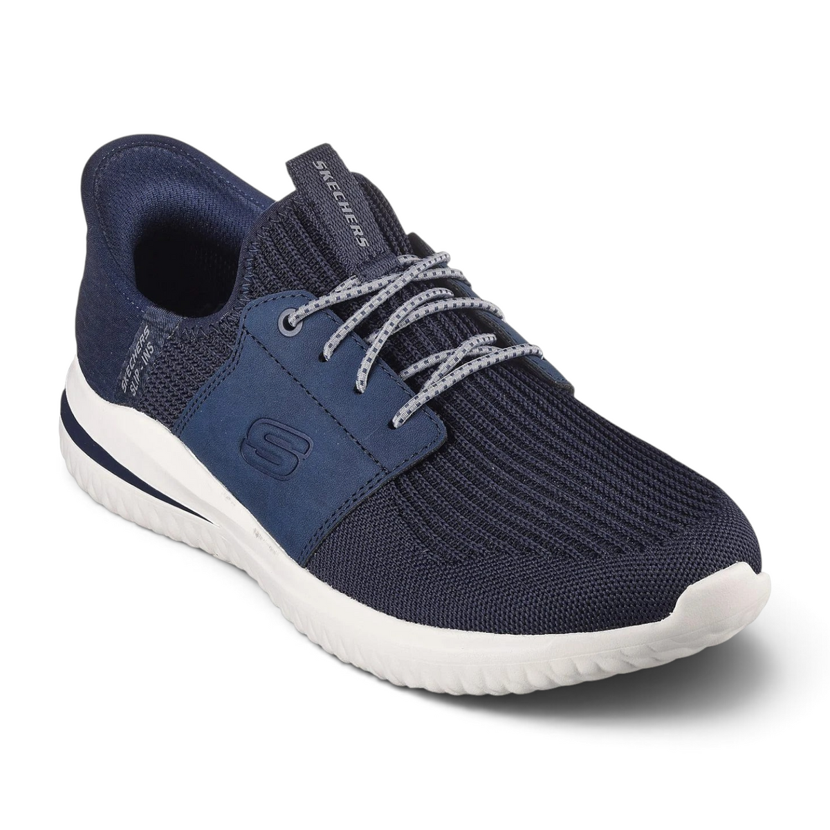 FRG DELSON 3.0 LAVELL navy blue slip-on sneaker with knit upper, elastic laces, and white cushioned sole