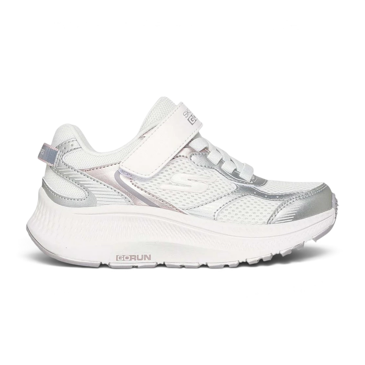 FRG GO RUN CONSISTENT 2.0 - HI LUXE white running shoes with silver metallic accents and a hook-and-loop strap