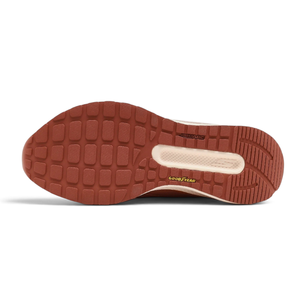 FRG Skechers GO RUN Persistence 2 running shoe showing the brown Goodyear Performance rubber outsole tread pattern