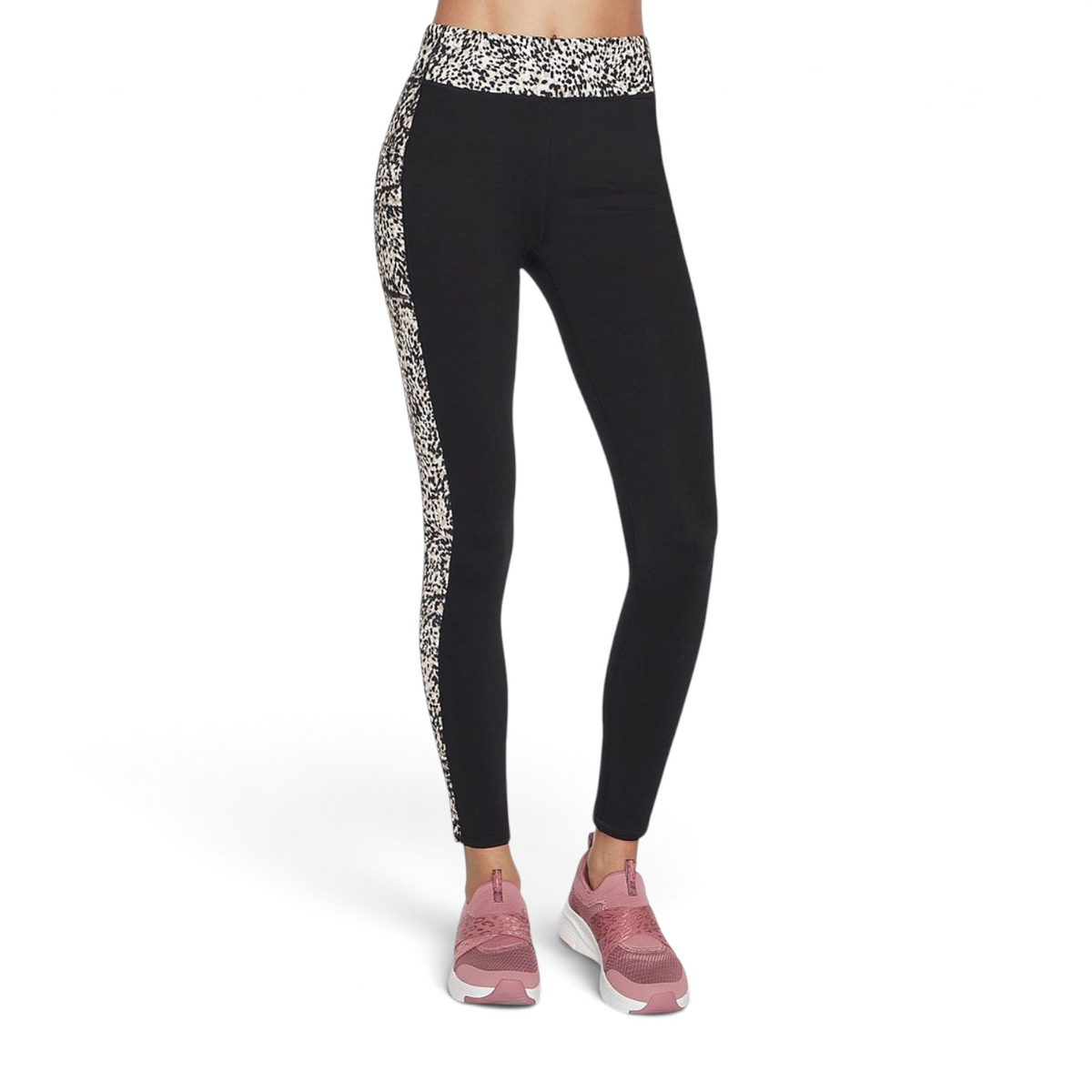 FRG high-waisted 7/8 leggings in black with cheetah print side panels and waistband