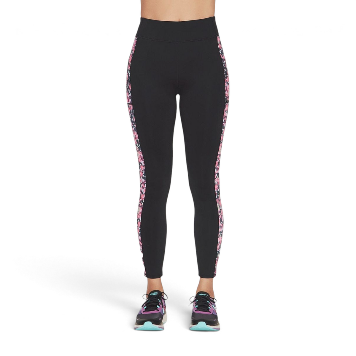 FRG GOSTRETCH full length high waisted leggings in black with pink and blue floral side panels