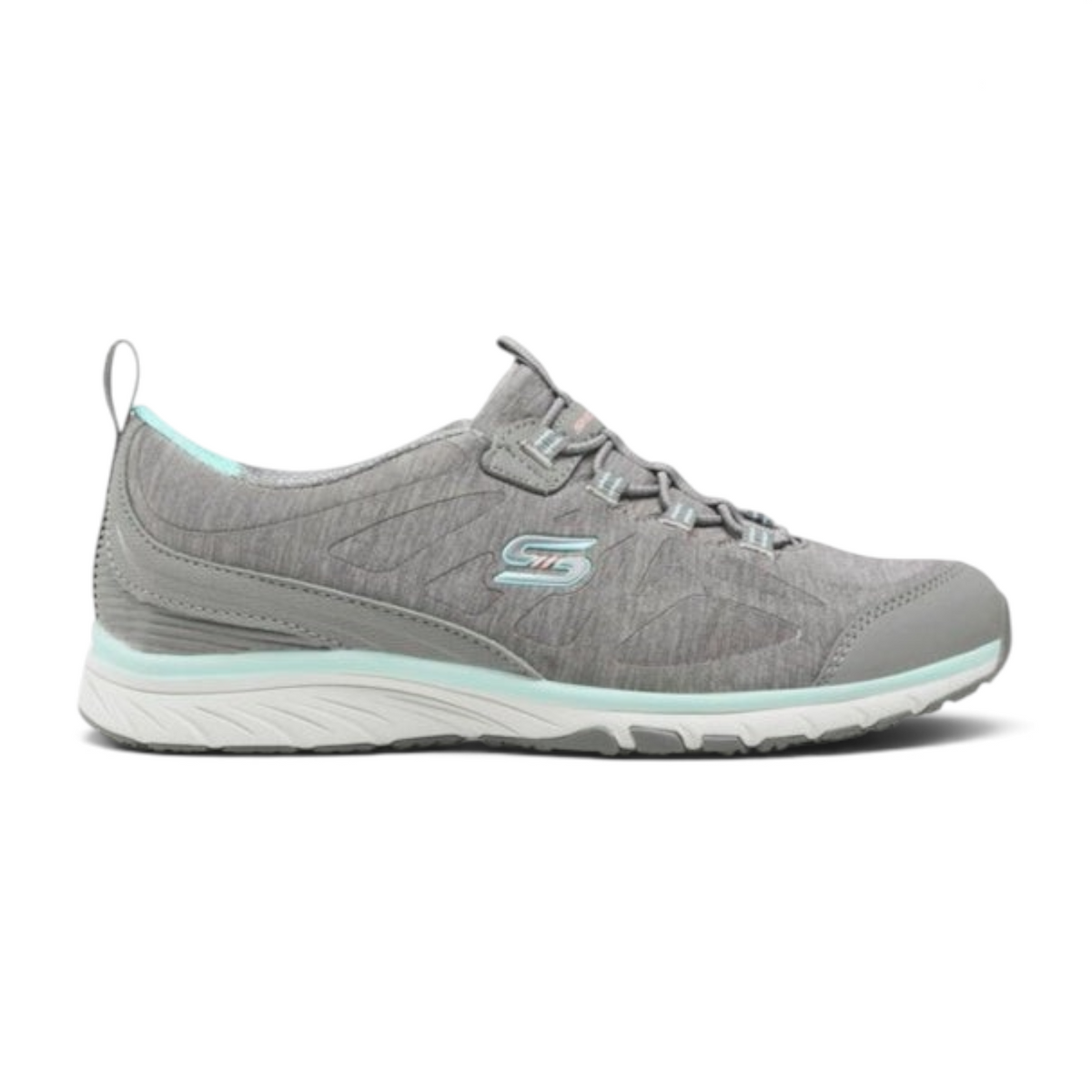 FRG Skechers Gratis Sport Fascinating grey heathered mesh vegan sneakers with light blue accents and stretch laces