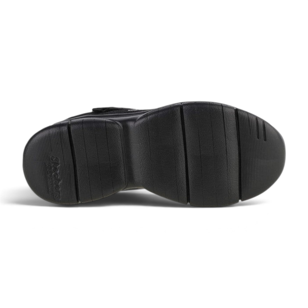 FRG Skechers Flex Blast Breezy Hype black trainer showing the durable, flexible rubber outsole tread pattern