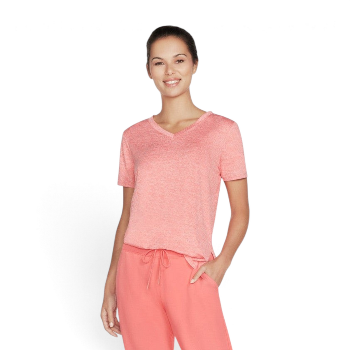 FRG Skechers GO Walk Wear Diamond Blissful calypso coral short-sleeve knit tunic with a flattering high-low hem