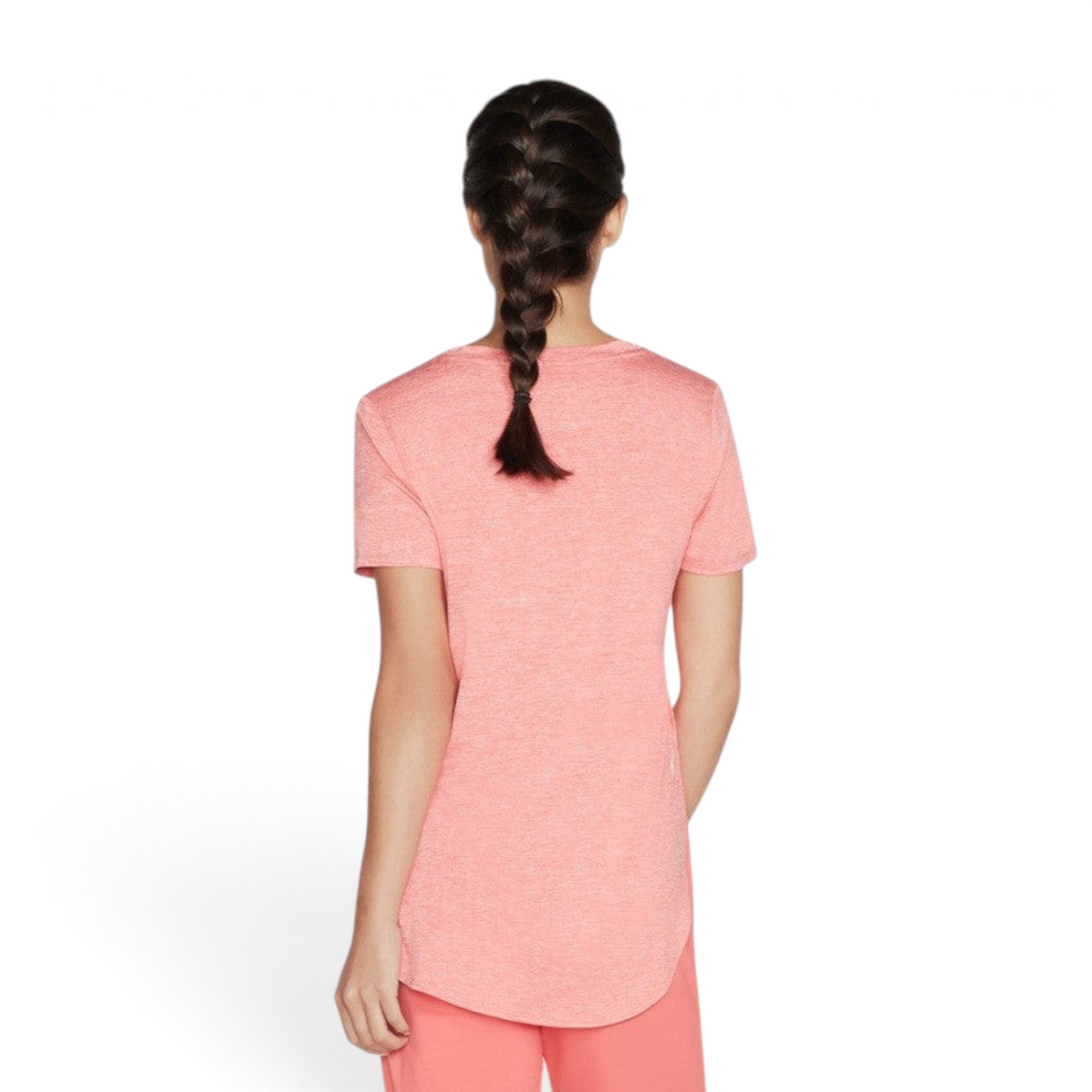 FRG Skechers GO Walk Wear calypso coral short-sleeve knit tunic with high-low hem viewed from the back