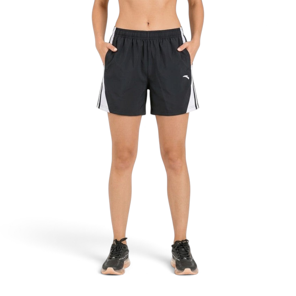 FRG ANTA little kids black knit shorts with white side stripes and elastic waistband for active play