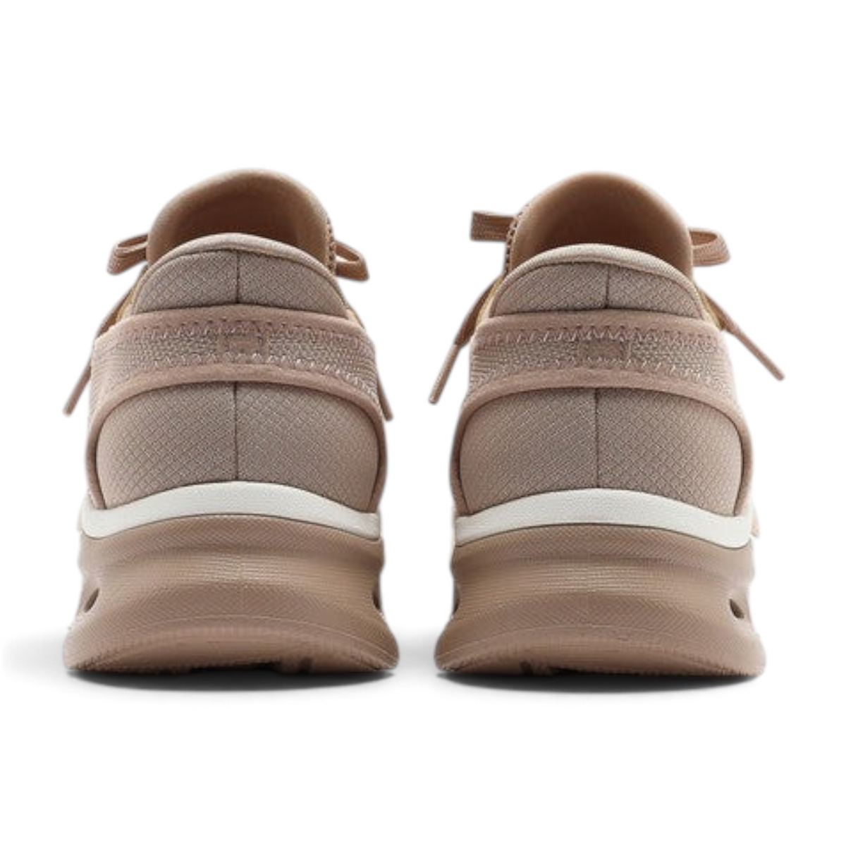 FRG Skechers BOBS ARC WAVES 2.0 tan slip-on sneakers, showing the back view of the lightweight, cushioned heel design.