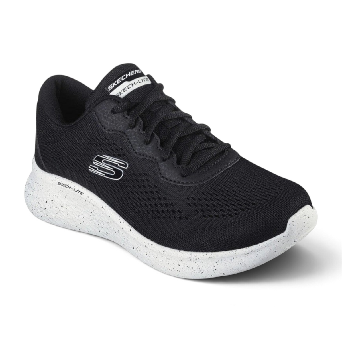 FRG Skechers Skech-Lite Pro Broadside black and white vegan lace-up sneaker with mesh upper and speckled sole